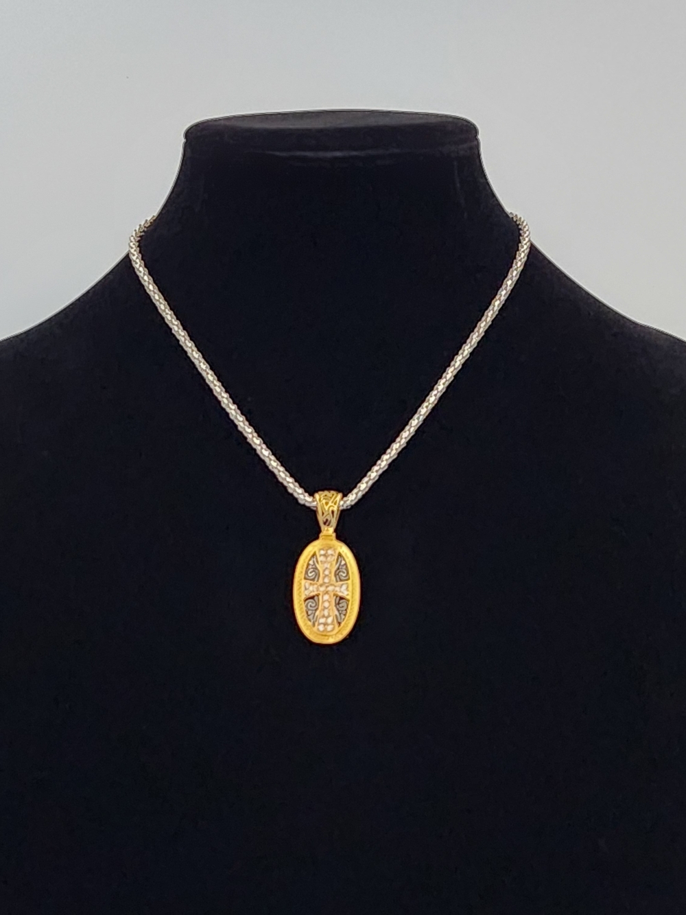 Gold and Silver Oval Cross Pendant Necklace - Women Jewelry